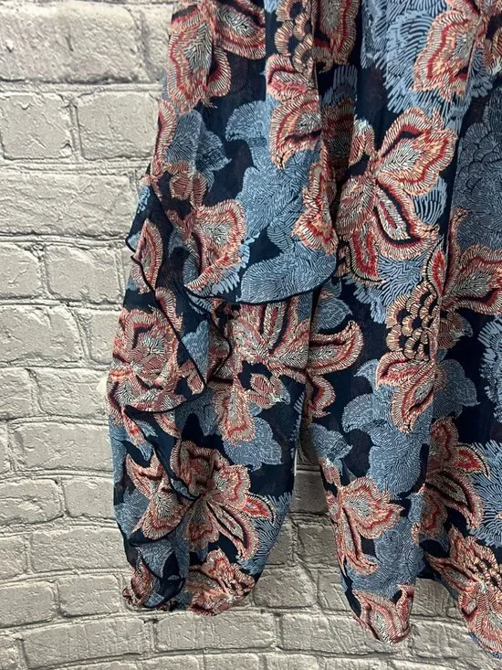 Chico’s NWT Size 4 US 20 Blue Floral Ruffle Front Blouse Long Sleeve Boho Top - Picture 6 of 12